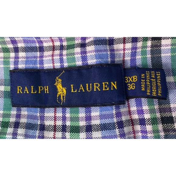 Ralph Lauren Mens 3XB Button Down Pony Shirt Long Sleeve Plaid Blue Green Cotton - Picture 3 of 9